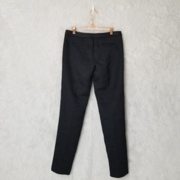 Maje Solid Black Slim Fit Lamb Leather Trim Mid-Rise Dress Pants Medium - Picture 2 of 12